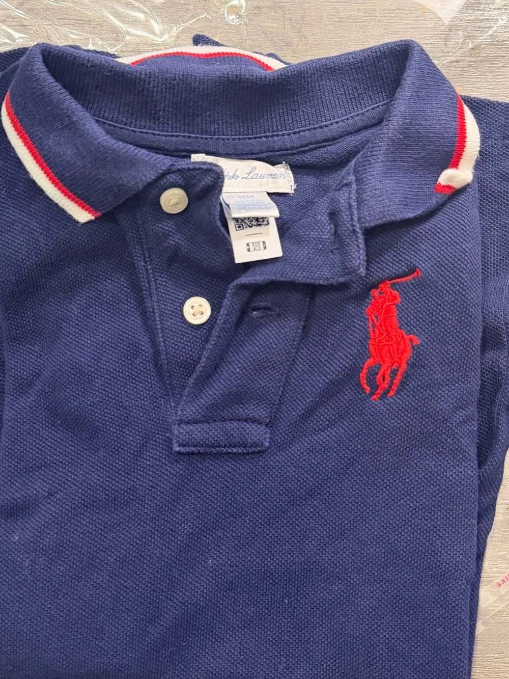 Ralph Lauren Navy Polo Shortall with Red Pony & White/Red Trim-12 months